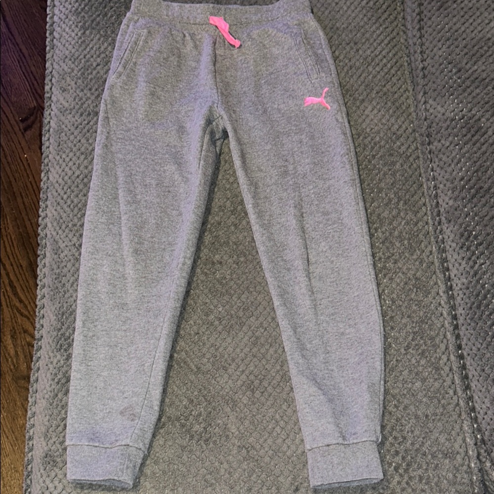 Puma Kids Grey Sweatpants with Pink Accents